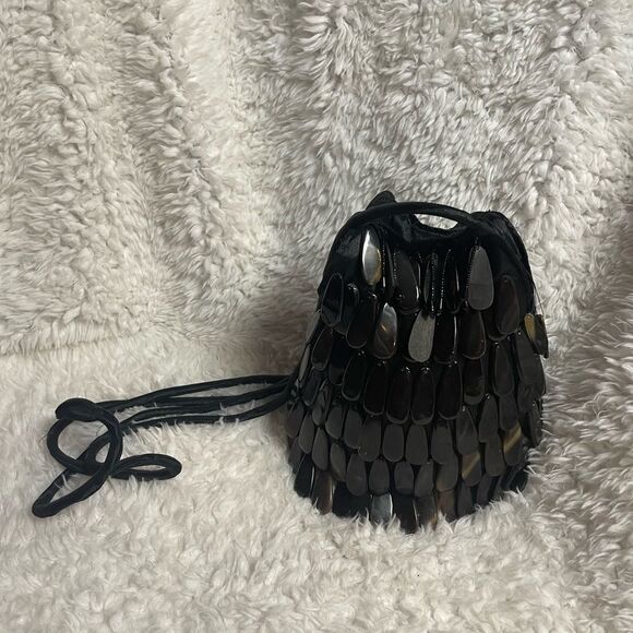 Lili Lua Vintage black satin bag cover with tortoises shells black beads accent - Picture 2 of 11